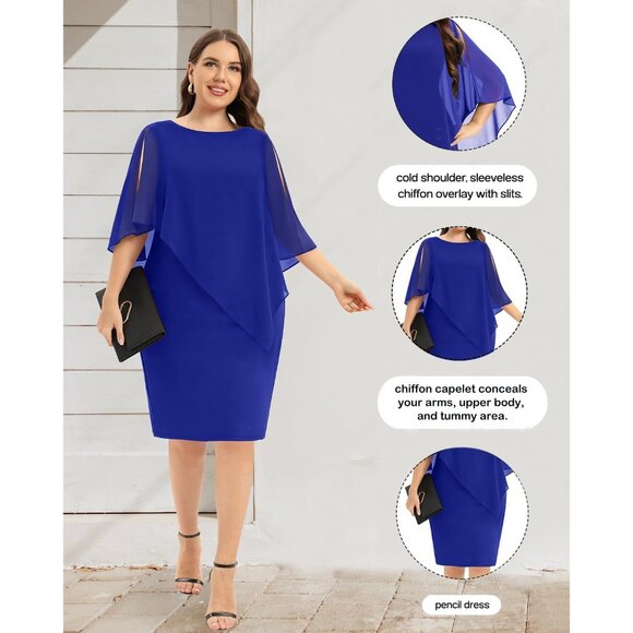 Plus Size Cocktail Dress Chiffon Overlay Sleeveless Elegant Women - Picture 5 of 5